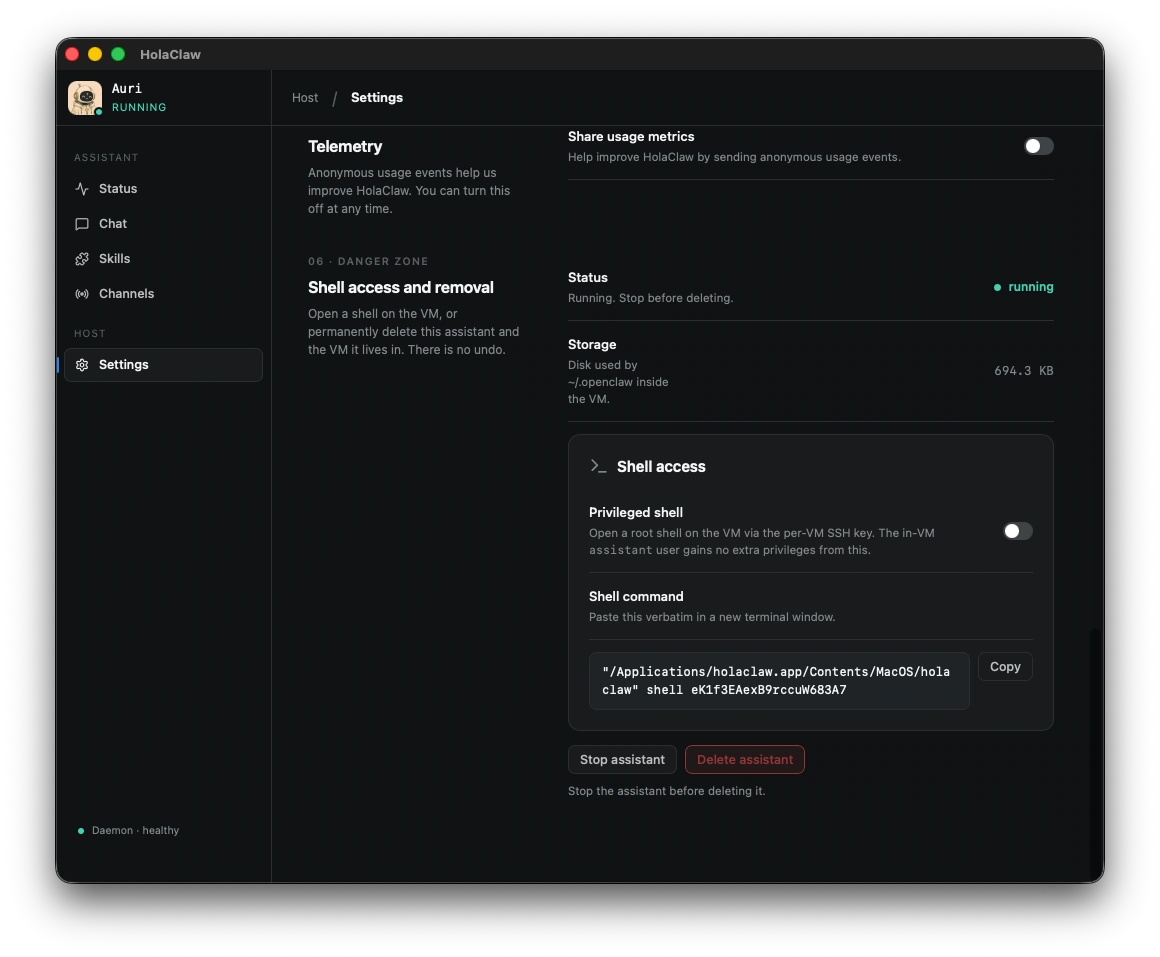 Danger Zone showing the SSH shell command